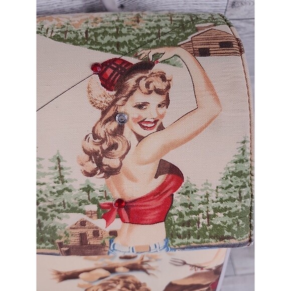 Vintage Pinup Girl Purse Y2K Jeweled Western Camping Fishing Glame Backpack 10" - Picture 2 of 12